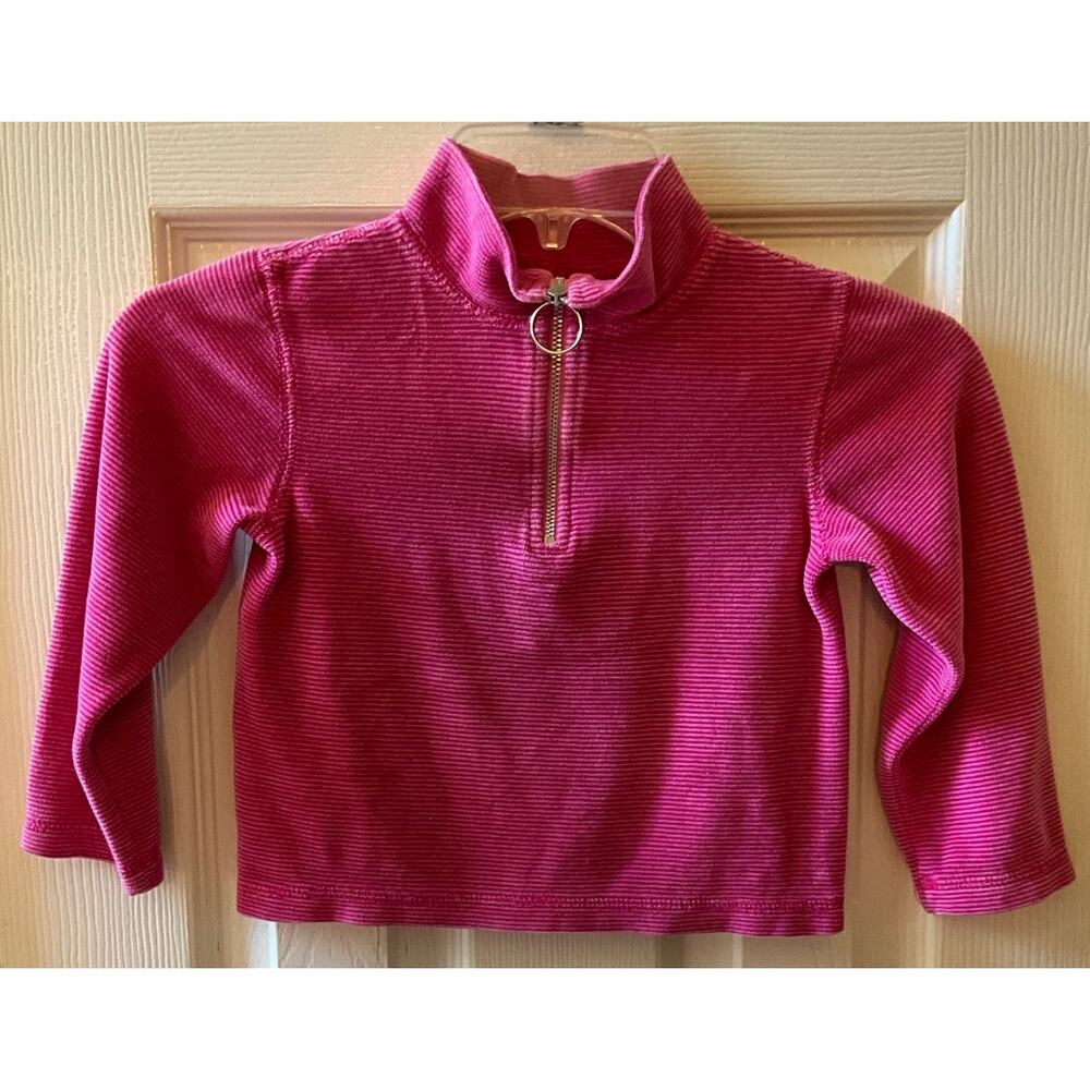 Girls Green Cotton Sz 4 - 1/4 Zip Long Sleeve Pink on Pink Striped Velveteen